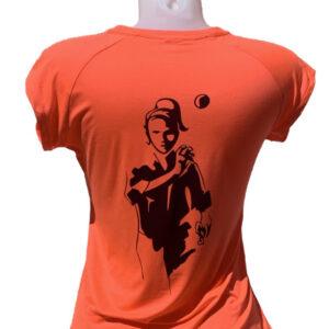 T-shirt Pétanque pour Femme, couleur corail, orange flashy